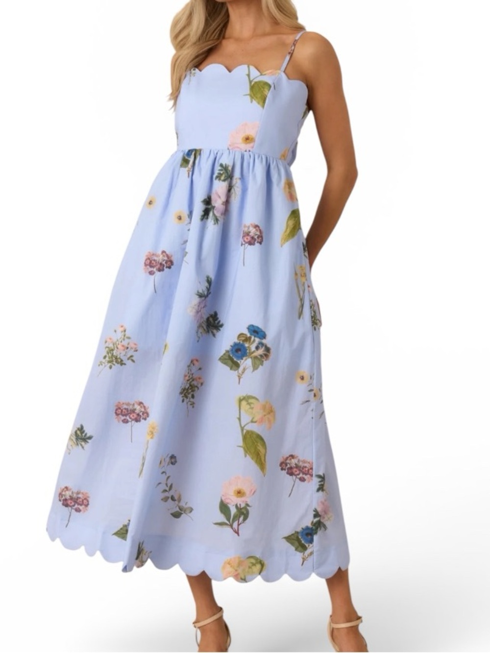 Entro Womens Scalloped Floral Midi Dress New Size M